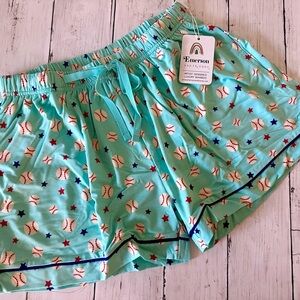 Emerson and Friends Bamboo Mom Pajama Shorts Baseball Print Size XS NWT